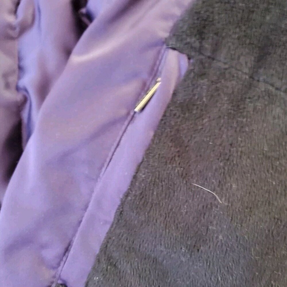 Calvin Klein Womens Down Puffer Coat L Purple Gray Faux Fur Trim Removable Hood - Picture 11 of 16